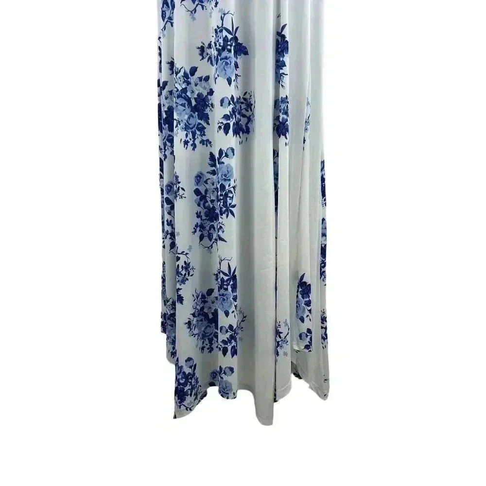 Lily By Firmiana Womens White Blue Floral Maxi Dress M Handkerchief Hem - Picture 6 of 12